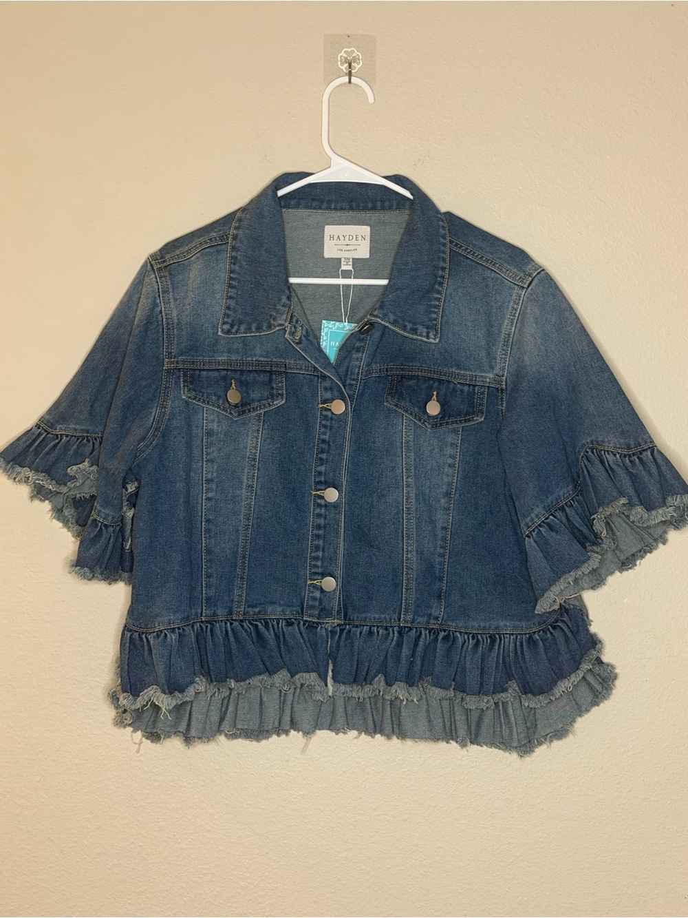 Hayden Los Angeles Denim Raw Hem Ruffled Jacket Top Small/Medium NWT